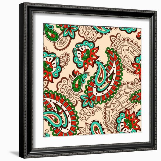 Turkish Cucumber Seamless Pattern Beige Style-dNaya-Framed Premium Giclee Print