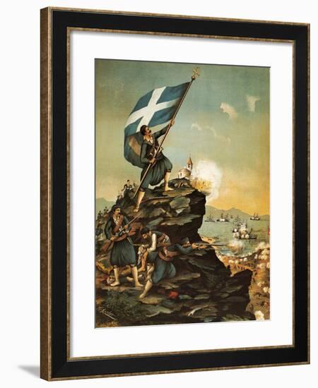 Turkish Navy Attacking Greek Coast, 1897, Greek-Turkish War, Greece-null-Framed Giclee Print