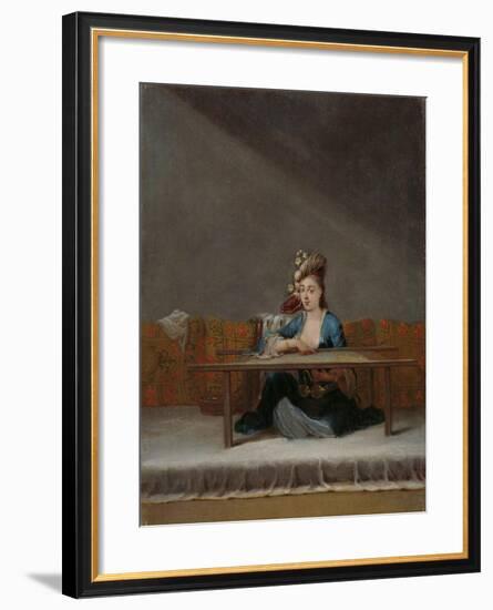 Turkish Woman at her Embroidery Frame, c.1720-37-Jean Baptiste Vanmour-Framed Giclee Print