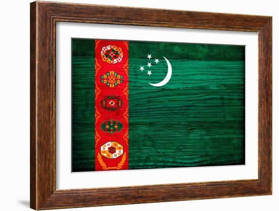 Turkmenistan Flag Design with Wood Patterning - Flags of the World Series-Philippe Hugonnard-Framed Art Print