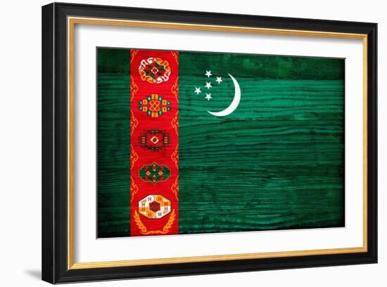 Turkmenistan Flag Design with Wood Patterning - Flags of the World Series-Philippe Hugonnard-Framed Art Print