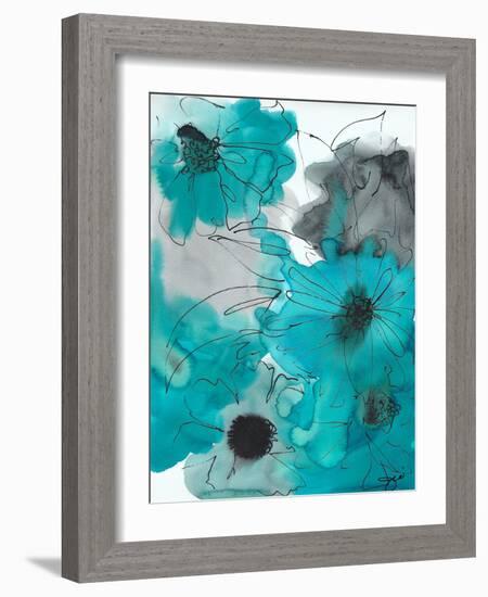 Turq and Grey Flowers-Jodi Pedri-Framed Art Print