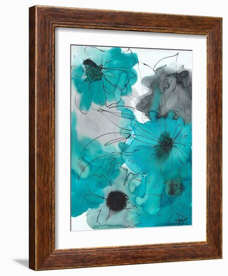 Turq and Grey Flowers-Jodi Pedri-Framed Art Print