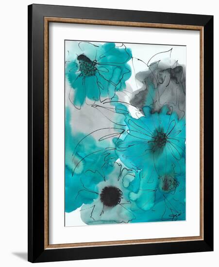 Turq and Grey Flowers-Jodi Pedri-Framed Art Print