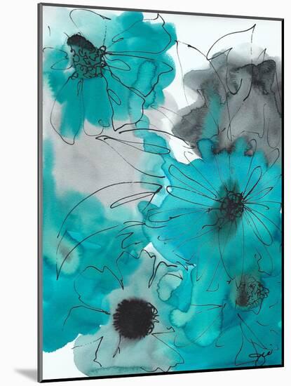 Turq and Grey Flowers-Jodi Pedri-Mounted Art Print