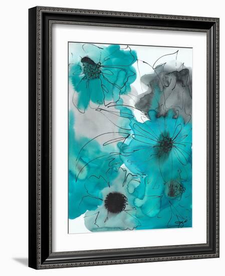 Turq and Grey Flowers-Jodi Pedri-Framed Art Print