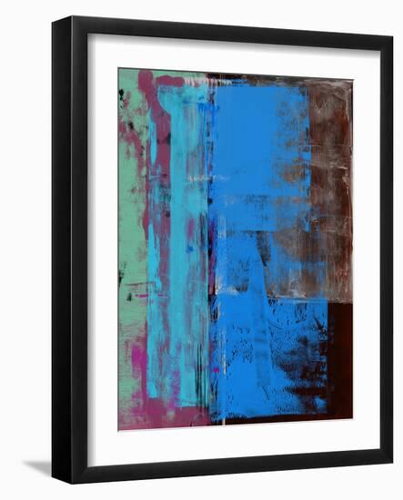 Turquoise Blue and Biege Abstract Composition I-Alma Levine-Framed Art Print