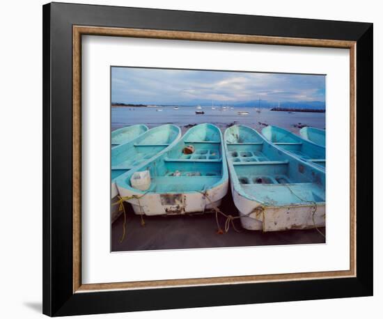 Turquoise Fishing Boats in Fishing Village, North of Puerto Vallarta, Colonial Heartland, Mexico-Tom Haseltine-Framed Photographic Print