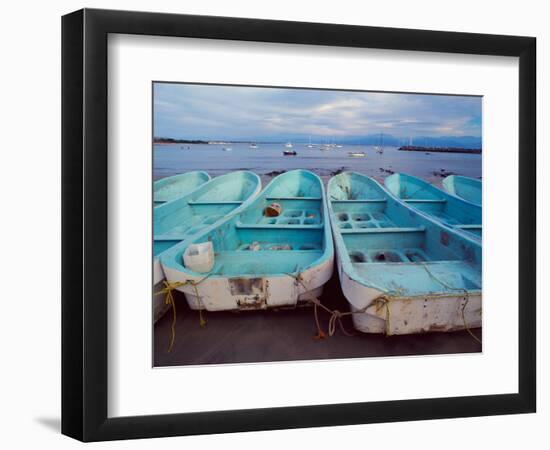 Turquoise Fishing Boats in Fishing Village, North of Puerto Vallarta, Colonial Heartland, Mexico-Tom Haseltine-Framed Photographic Print