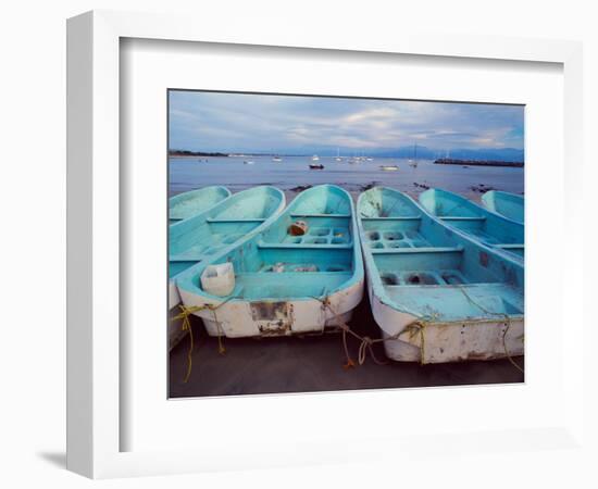 Turquoise Fishing Boats in Fishing Village, North of Puerto Vallarta, Colonial Heartland, Mexico-Tom Haseltine-Framed Photographic Print