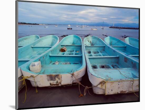 Turquoise Fishing Boats in Fishing Village, North of Puerto Vallarta, Colonial Heartland, Mexico-Tom Haseltine-Mounted Photographic Print