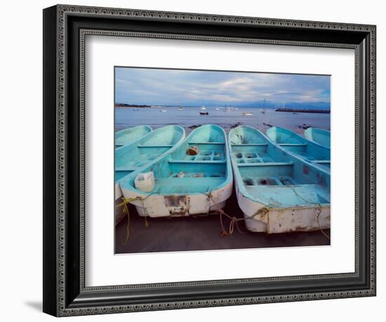 Turquoise Fishing Boats in Fishing Village, North of Puerto Vallarta, Colonial Heartland, Mexico-Tom Haseltine-Framed Photographic Print