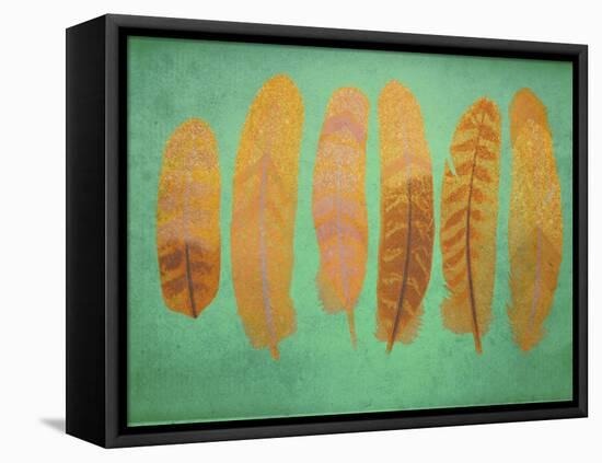 Turquoise & Gold Feather 1-Natasha Wescoat-Framed Premier Image Canvas