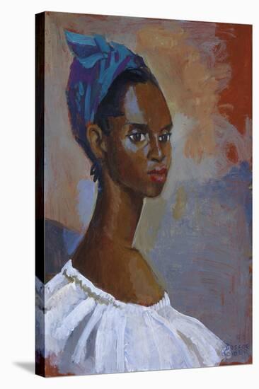 Turquoise Headscarf-Boscoe Holder-Framed Stretched Canvas