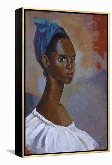 Turquoise Headscarf-Boscoe Holder-Framed Stretched Canvas