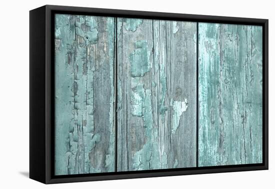 Turquoise or Mint Green Wooden Old Patterned Background in Vintage Style.-Imagesbavaria-Framed Premier Image Canvas