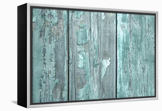 Turquoise or Mint Green Wooden Old Patterned Background in Vintage Style.-Imagesbavaria-Framed Premier Image Canvas