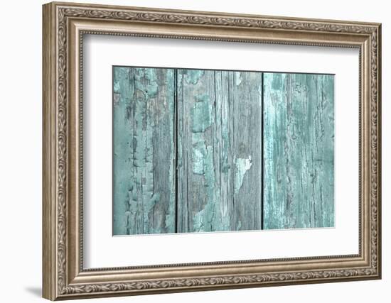 Turquoise or Mint Green Wooden Old Patterned Background in Vintage Style.-Imagesbavaria-Framed Photographic Print