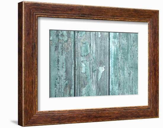 Turquoise or Mint Green Wooden Old Patterned Background in Vintage Style.-Imagesbavaria-Framed Photographic Print