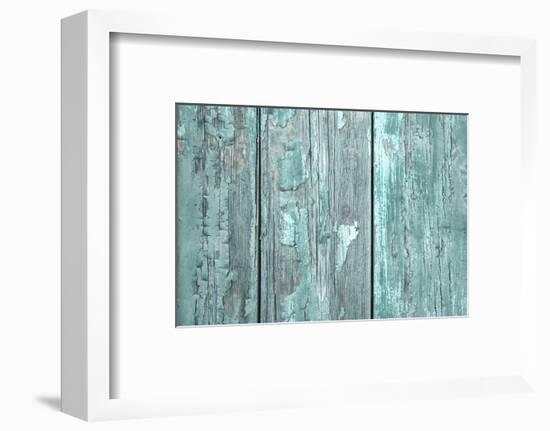 Turquoise or Mint Green Wooden Old Patterned Background in Vintage Style.-Imagesbavaria-Framed Photographic Print