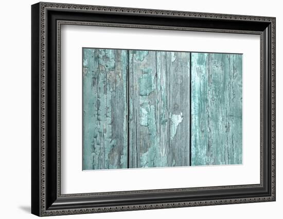 Turquoise or Mint Green Wooden Old Patterned Background in Vintage Style.-Imagesbavaria-Framed Photographic Print