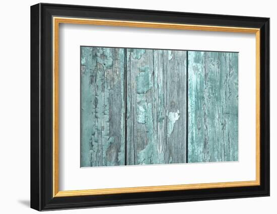 Turquoise or Mint Green Wooden Old Patterned Background in Vintage Style.-Imagesbavaria-Framed Photographic Print