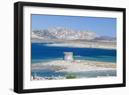 Turquoise sea and old tower surround La Pelosa Beach, Stintino, Asinara Nat'l Park, Sardinia, Italy-Roberto Moiola-Framed Photographic Print