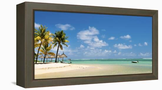 Turquoise Sea and White Palm Fringed Beach, Le Morne, Black River, Mauritius, Indian Ocean, Africa-Jordan Banks-Framed Premier Image Canvas