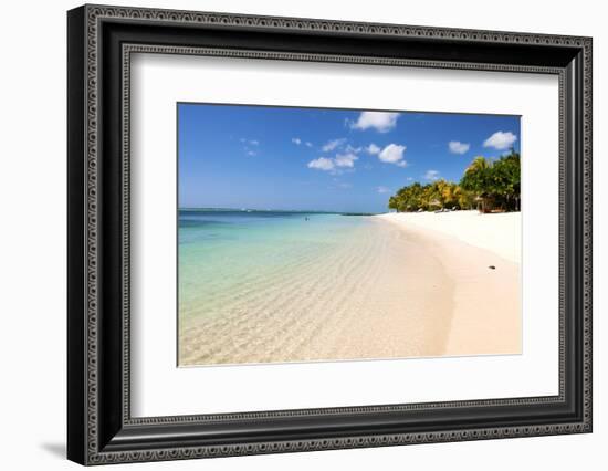 Turquoise Sea and White Palm Fringed Beach, Le Morne, Black River, Mauritius, Indian Ocean, Africa-Jordan Banks-Framed Photographic Print