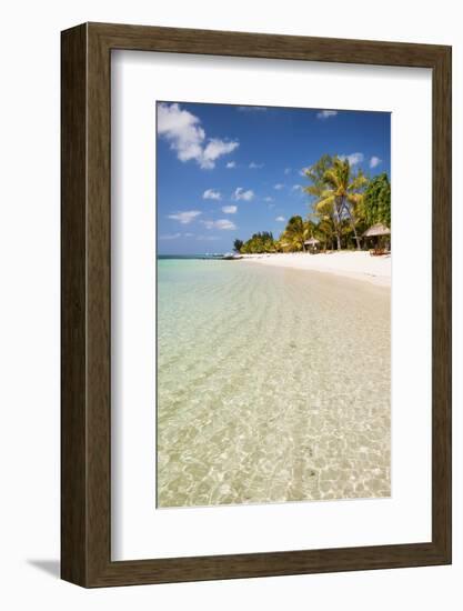 Turquoise Sea and White Palm Fringed Beach, Le Morne, Black River, Mauritius, Indian Ocean, Africa-Jordan Banks-Framed Photographic Print