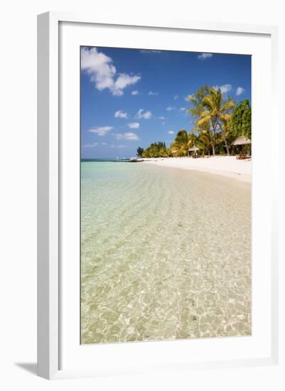 Turquoise Sea and White Palm Fringed Beach, Le Morne, Black River, Mauritius, Indian Ocean, Africa-Jordan Banks-Framed Photographic Print