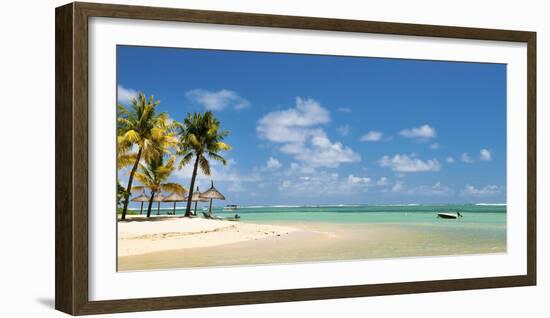 Turquoise Sea and White Palm Fringed Beach, Le Morne, Black River, Mauritius, Indian Ocean, Africa-Jordan Banks-Framed Photographic Print