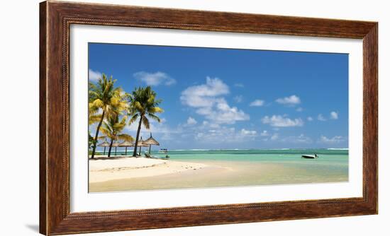 Turquoise Sea and White Palm Fringed Beach, Le Morne, Black River, Mauritius, Indian Ocean, Africa-Jordan Banks-Framed Photographic Print