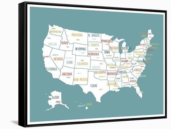 Turquoise USA Map-Kindred Sol Collective-Framed Stretched Canvas