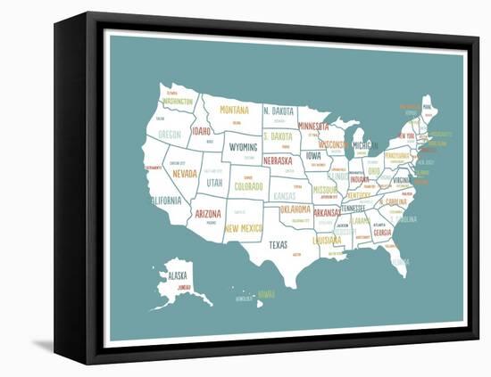 Turquoise USA Map-Kindred Sol Collective-Framed Stretched Canvas