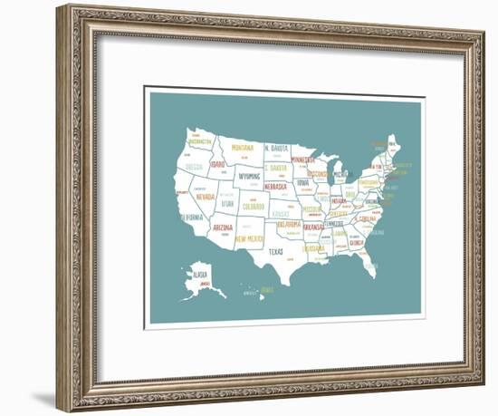 Turquoise USA Map-Kindred Sol Collective-Framed Art Print