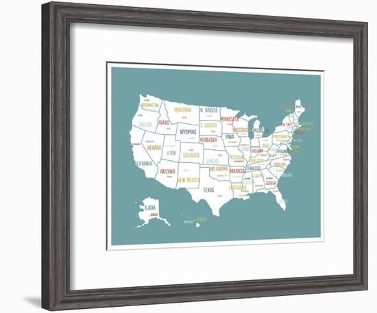 Turquoise USA Map-Kindred Sol Collective-Framed Art Print