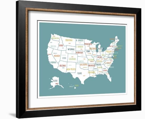 Turquoise USA Map-Kindred Sol Collective-Framed Art Print