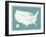 Turquoise USA Map-Kindred Sol Collective-Framed Art Print