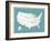 Turquoise USA Map-Kindred Sol Collective-Framed Art Print