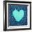 Turquoise Vintage Heart on Blue Denim Fabric-Anna-Mari West-Framed Art Print