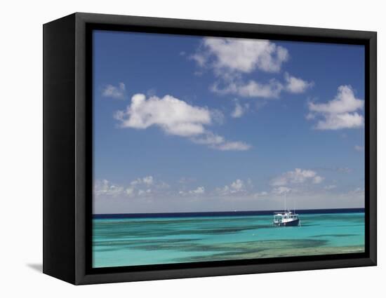 Turquoise Water and Dive Boat, Cockburn Town, Grand Turk Island, Turks and Caicos-Walter Bibikow-Framed Premier Image Canvas