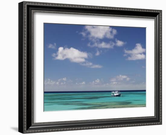 Turquoise Water and Dive Boat, Cockburn Town, Grand Turk Island, Turks and Caicos-Walter Bibikow-Framed Photographic Print