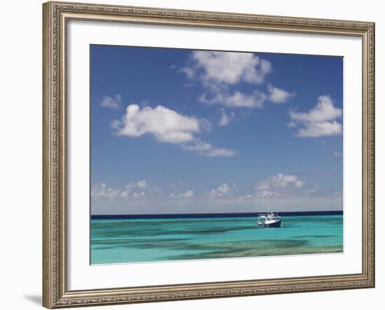 Turquoise Water and Dive Boat, Cockburn Town, Grand Turk Island, Turks and Caicos-Walter Bibikow-Framed Photographic Print