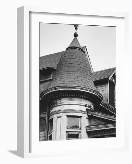 Turret and Roof of House on Bunker Hill Section of Los Angeles-Walker Evans-Framed Photographic Print