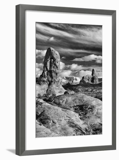 Turret Arch and La Sal Mountains at Sunset with Clouds, Utah, Arches National Park-Judith Zimmerman-Framed Photographic Print