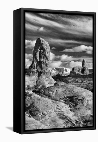 Turret Arch and La Sal Mountains at Sunset with Clouds, Utah, Arches National Park-Judith Zimmerman-Framed Premier Image Canvas