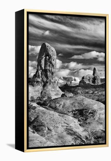Turret Arch and La Sal Mountains at Sunset with Clouds, Utah, Arches National Park-Judith Zimmerman-Framed Premier Image Canvas