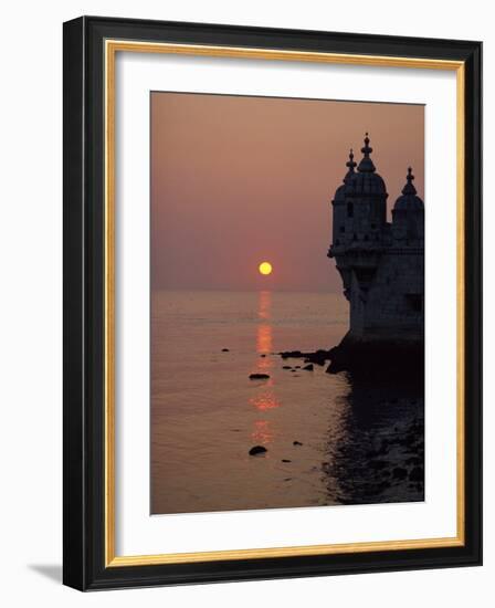 Turrets of the 16th Century Belem Tower Silhouetted in the Sunset, in Lisbon, Portugal, Europe-Westwater Nedra-Framed Photographic Print