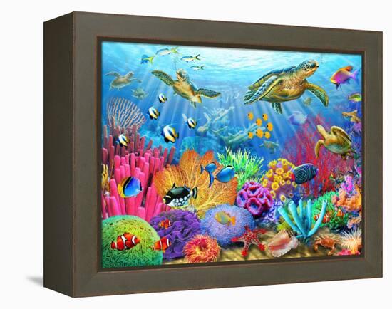 Turtle Coral Reef-Adrian Chesterman-Framed Stretched Canvas